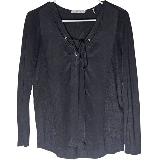 Sandro Paris Black Silk Linen  S Top Luxe Minimalist Parisian Chic Businesscore - Picture 2 of 11
